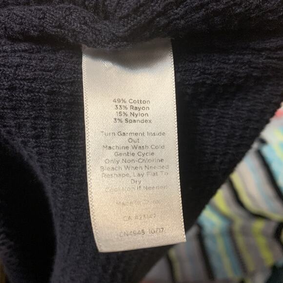 Talbots Navy Blue Cardigan Yellow Trim Pearl Button Front Sweater SZ M - Picture 7 of 7